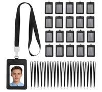 20 Pcs ID Card Holders with Polyester Lanyards, PU Leather Vertical Badge Case, 2.83 x 4.29 in Name Tag Sleeve for Office, Business Settings, Access Control, Quick Scan