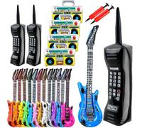 20 Pcs Inflatable Rock Star Toy Set 12 Inflatable Guitar 3 Blow up Mobile Phone 4 Inflatable Boom Box 1 Air Pump for 80s 90s Party Decorations Hip Hop Theme Birthday Party Supplies