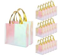 20 Pcs Iridescent Glossy Reusable Grocery Bags With Handle,Non-Woven Tote Bags For Bridesmaid Gift ,12.7''*4.8''*11.2"Fashion Tote For Birthday, Mother'S Day, Parties, Easter, And Valentine'S Day