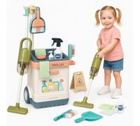 20 PCs Kids Cleaning Set With Trolley, Pretend Play Housekeeping Role Play Toy with Mop Dustpan Brush Vacuum Cleaner (Real Sound) , Complete Cleaning Tools Kit, Little Helpers Gift Children 3+ Years