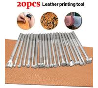 20 Pcs Leather Stamp Printing Tool Kit with Stainless Steel Carving Punches for DIY Craft, Accurate Pattern Stamping on for Wallets, Belts, Bags - Silver