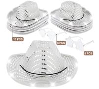 20 Pcs Led Cowboy & Cowgirl Hats With Light-Up Glasses, Flashing Sequin Hats And Star Heart Glasses For Role Play And Festive Events