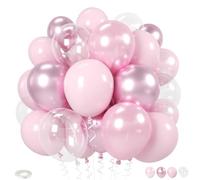 20 Pcs Light Pink Balloon, 12 Inch Pearl Pink Clear and Baby Pink Latex Balloons, Metallic Lilac Pink Balloons for Girls Birthday Party Baby Shower Wedding Decorations