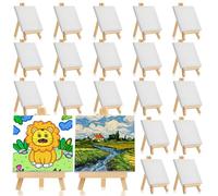 20 Pcs Mini Canvas and Easel Set, Mini Wooden Artist Tripod with Art Canvas for Party Drawing, Oil Painting, Tabletop Art and Handicrafts, 10 x 10 cm