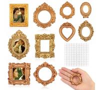 20 Pcs Miniature Picture Frames Vintage Dollhouse Photo Frames - Baroque Antique Small Gold Photo Frame with 100 Adhesive Dots Oval Heart Vintage Picture Frame for DIY MiniMuseum Party Phone HomeDecor
