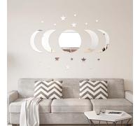 20 PCS Moon and Stars Mirror Wall Stickers, Self-Adhesive Wall Art for Bedroom Silver Stick on Mirrors for Walls, DIY Walls Decals Suitable for Living Room Bedroom Office