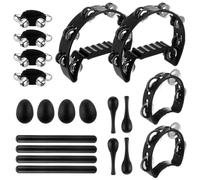 20 Pcs Musical Percussion Instrument Set, Large Tambourine, 4 Bell Tambourine, Maracas, Egg Shakers, Percussion Sticks, Wrist Jingle Bells, Black Plastic Instrument for Bar, Party, Stage