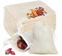 20 Pcs Muslin Bags with Drawstring, Reusable Tea Bags, Spice Bags for Cooking Soup/Herb/Loose Leaf Tea, Natural Cotton Cheese Cloth Bag for Straining, Sachet Bags Empty, 6 x 4 Inches