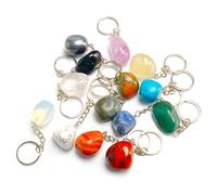 20 PCS Natural Healing Crystals Tumbled Stone Beads Keyring Mixed Irregular Shaped Chakra Stones Keychains for Men Women
