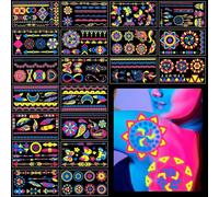 20 Pcs Neon Glow in The Dark Tattoo, Neon Tattoo Stickers Luminous Temporary Tattoo Luminous Tattoo Blacklight Tattoo Stickers for Women Party Decoration