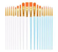 20 PCS Nylon Hair Paint Brushes Set - Flat Art Brushes for Watercolor Oil Acrylics, Face Nail Art, Decorations Models Figurines - 10 Sky Blue & 10 White