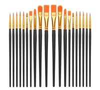 20 PCS Nylon Hair Paint Brushes Set - Flat Art Brushes for Watercolor Oil Acrylics, Face Nail Art, Decorations Models Figurines - Black