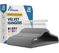 20 Pcs. of Velvet Non-Slip Hangers for Clothes - Heavy Duty Coat Hanger Set with 360° Swivel Hook (Grey)