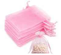 20 PCS Organza Gift Bags, 7 x9 cm Clear Mesh Pouches, Jewellery Bags, Candy Mesh Pouches for Wedding Favours, Christmas, Birthday, Anniversary, Party Supplies, Pink