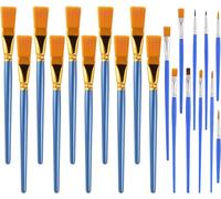 20 Pcs Paint Brushes Set, 10 Pcs 1 Inch Basics Paint Brushes + 10 Pcs Detail Paint Brushes, Art Painting Brush for Acrylic Oil Watercolor Gouache Painting Face Paint