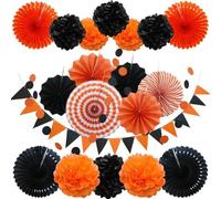 20 Pcs Party Decoration Set,Multi-color Paper Fans,Pom Pom Flowers,Paper Bunting Flags and Polka Dot String,Hanging,for Birthday Party Wedding Fiesta or Baby Shower