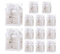 20 Pcs Party Favours Boxes Baptism Favor Boxes Laser Cut Gift Box with Ribbons First Communion Christening Decorations Sugar Box, Hollow Cross Favor for Wedding Baby Shower Christmas Party