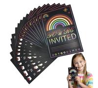 20 PCS Party Invitations Neon Rainbow Invitation Rectangular Invites Bright Neon Design for Birthday Game Festival Parties Invites Ready to Write