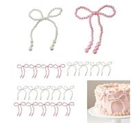 20 Pcs Pearl Bow Cake Toppers, Pink and White Beaded Bowknot Cupcake Decorations with Large and Small Pearls for Weddings, Birthdays Party Decoration Supplies