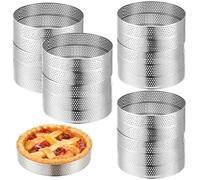 20 Pcs Perforated Tart Rings, 3.9 x 0.8 in Round Stainless Steel Tart Rings for Baking, Metal Round Cake Ring, English Muffin Ring for Mousse, Tart, Pastry