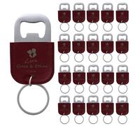 20 Pcs Personalised Bottle Opener Keyring Wedding Favors for Guests Leather Beer Bottle Opener Keychain Laser Engraved Custom Gifts, Burgundy