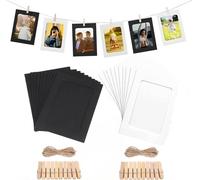 20 Pcs Photo Frames 15.5x11.5cm photo string with clips,White/Black Cardboard Picture Mounts with 2x2m Hemp Strings & Mini Wooden Pegs, DIY Hanging Photo Banner for Party, Classroom, Home, Wall Decor