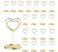 20 PCS Photo Holders for Tables, Table Number Holders, Wedding Table Decoration, Photo Holder, Heart Shaped Table Sign Picture Photo Holder Menu Memo Clips for Valentine's Day Table Decor (Gold)