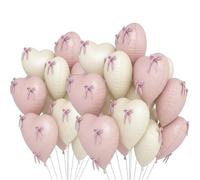 20 PCS Pink Bow Balloons,Cream White and Pink Mix,Bow Balloons with Heart Details for Party Decor and Event Styling in 10 White + 10 Pink