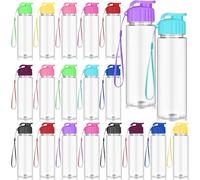 20 Pcs Plastic Water Bottles Bulk, Reusable Sports Water Bottles with Handle Strap, Leakproof Drink Flip Top Bottles for School Gym Travel Outdoor Office (500ML)