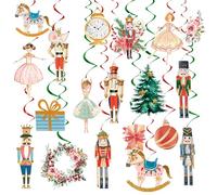20 Pcs Pre-strung Christmas Nutcracker Hanging Swirls - Nutcracker Party Hanging Decorations with Soldiers,Ballerinas,Rat King,Bells,Drums Designs for Christmas Holiday Party Supplies,Ballet Recitals