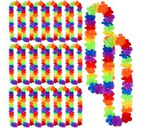 20 Pcs Pride Accessories Colorful Flower Garland Hawaiian Luau Party Flowers Neck Loop LGBTQ Floral Leis Decorations Rainbow Artificial Flowers Necklaces for Hula Leis Dance Pride Party Favors