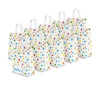 20 Pcs Rainbow Gift Bags 18x22x8cm-Colourful Party Favour Bags with 24 Heart Stickers | Durable Kraft Paper Goodie Bags for Birthdays, Weddings, Baby Showers,Candy Favours (Coloured Stars-2)