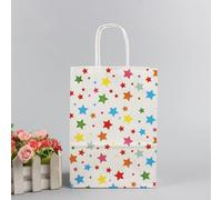 20 Pcs Rainbow Gift Bags 18x22x8cm-Colourful Party Favour Bags with 24 Heart Stickers | Durable Kraft Paper Goodie Bags for Birthdays, Weddings, Baby Showers,Candy Favours (Coloured Stars)