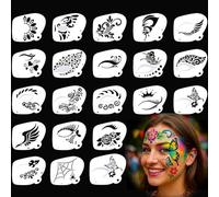 20 Pcs Reusable Flexible Face Painting Stencils Set with Hollow Out Patterns - Floral, Butterfly, Crown, Star, Tiger & Unicorn Designs for Halloween, Carnival, Festival & Party Makeup Kit
