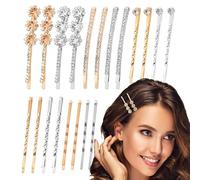 20 PCS Rhinestone Bobby Pins, Assorted Hair Clips with 5 Elegant Designs, Gold & Silver Metal Wedding Hair Pins, Rhinestone Hair Clips for Bride Women and Girls