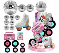 20 PCS Roller Skate Cake Topper Disco Ball Cake Toppers Retro Hip Hop Theme Party Cake Decoration for Boys or Girls 80s 90s Skating Theme Party Decorations (White)