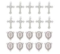 20 PCS Rosary Centerpiece Kits to Make Rosary with 10 PCS Crystal Cross Charms and 10 PCS Rhinestone Catholic Saints Michael Medals, Religious Rosary Making Supplies for Religious Jewelry Making