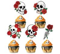 20 PCS Rose Skull Cupcake Topper, Bride or Die, Halloween Gothic Skeleton Bridal Shower Wedding Party Decorations Supplies