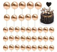 20 Pcs Round Ball Cake Toppers, Gold Mini Foam Ballon Cupcake Topper DIY Cake Insert Topper Bakeware Decorating Topper Sticks for Cupcakes, Birthday Cakes, Baby Showers & Wedding Desserts - DIY Baking
