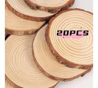 20 Pcs Round Natural Wooden Slices,Circles with Bark, Wood Circles for Centerpieces, with No Hole, Pine, Arts and Crafts, Buring Painting Christmas Decorate (Size:12-13cm（4.7-5.1in）)