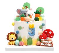 20 PCS Safari Animal Cake Toppers Jungle Wild Cake Decorations with Elephant Lion Rabbit Ball Cake Toppers for Kids Birthday Party Supplies