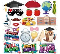 20 Pcs School Reunion Photo Booth Props Kit, School Life Class Reunion Selfie Decorations, School Class Memory Welcome Back Party Photography Supplies