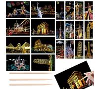 20 Pcs Scratch Art for Adults Gatsby Canvas Scratch Art Paint by Scratch Foil Art for Adults Night View of World Famous Cities Paint by Scratch Equipped with A Scratch Pen (22 * 12cm/20 * 14cm)