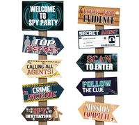 20 Pcs Secret Agent Signs Decoration for Spy Party Detective theme Party Decoration of Yard Top Secret Sign Mystery Crime Clue Evidence Photo Props for Murder Mystery Party