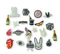 20 pcs set 2D glow in the dark Bad Bunny shoe charms Pvc shoe charms, Anime Shoelace Accessories for Teen, Bracelet Wristband Charms, Party Favour Supplies Birthday Gifts
