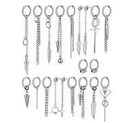 20 Pcs/Set Personality Versatile Men And Women Earrings Simple Stylish Long Stainless Steel Huggie Hinged Hoop Lesbian