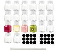 20 Pcs Set Plastic Juice Shot Bottles with Lids Matching 2 Stickers And 1 Writing Pen, Portable Clear Ginger Shot Bottles, Vessel For Homemade Fruit Juice Vegetable Drink Milk Coffee Daily Storage And