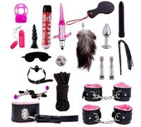 20 pcs Sex Bondage Set for Men and Women, BDSM Leather Plush Restraint Straps and Anal Plug Kit for Sex Training -UKLC022Z (Pink, A:Same and Cheaper)