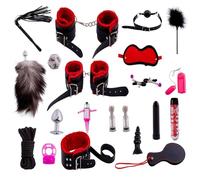 20 pcs Sex Bondage Set for Men and Women, Interesting BDSM Leather Plush Restraint Straps and Anal Plug Kit for Sex Training -UKGC22Z (Red, A:Same and Cheaper)
