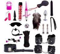 20 pcs Sex Bondage Set for Men and Women, Interesting BDSM Leather Plush Restraint Straps and Anal Plug Kit for Sex Training -UKGC22Z (Black, A:Same and Cheaper)